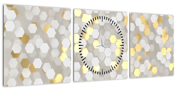 Kép - Arany és fehér hatszögek (órával) (90x30 cm)