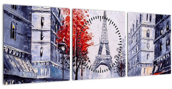 Egy párizsi utca képe, olajfestmény (órával) (90x30 cm)