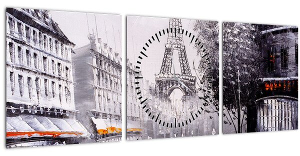 Kép - olajfestmény, Párizs (órával) (90x30 cm)
