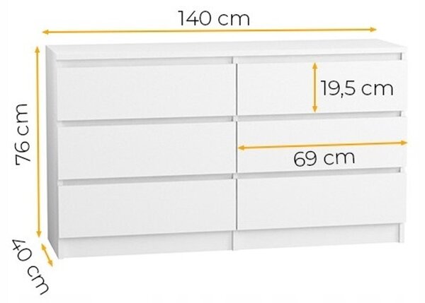 Komód 140/6 cm - fehér