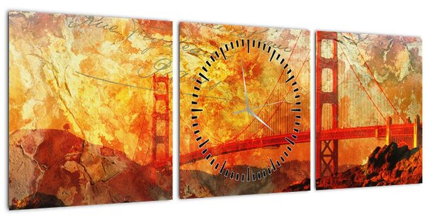 Kép - Golden Gate, San Francisco, Kalifornia (órával) (90x30 cm)