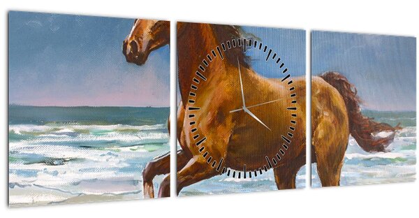 Egy ló képe a tengerparton (órával) (90x30 cm)