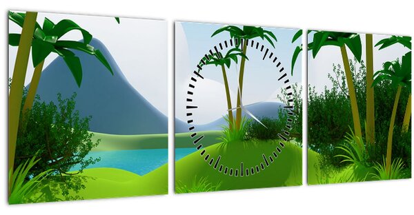 Kép - tavak dzsungelben (órával) (90x30 cm)