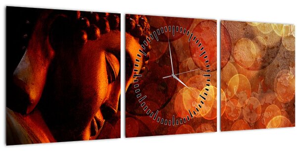 Kép - Buddha piros tónusokkal (órával) (90x30 cm)