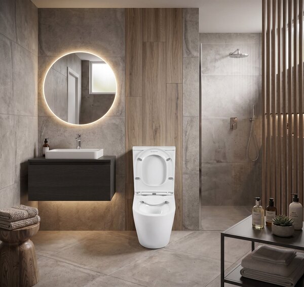 Erga Siena, kombinált WC-csésze tartállyal, öblítőgarnitúrával 620x365x830 mm + WC-ülőke, fényes fehér, ERG-V03-SIENA-RIM-WH