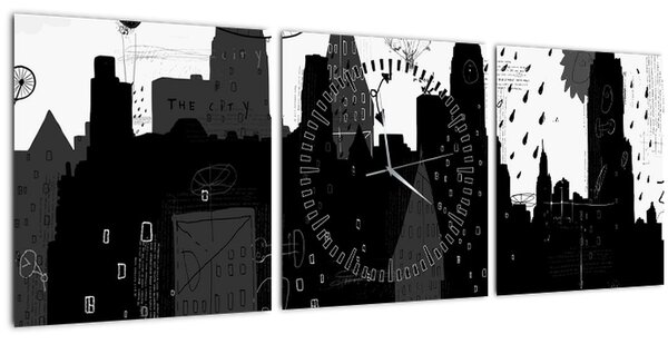 Kép - Város feliratokkal és mintákkal (órával) (90x30 cm)