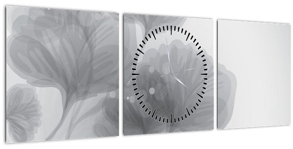 Szürke árnyalatú virágok képe (órával) (90x30 cm)