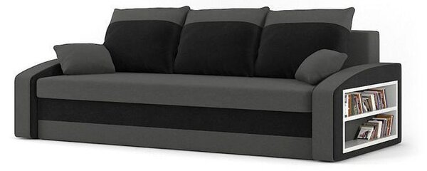 HEWLET kanapéágy polccal, normál szövet, bonell rugóval, jobb oldali polc, szürke / fekete