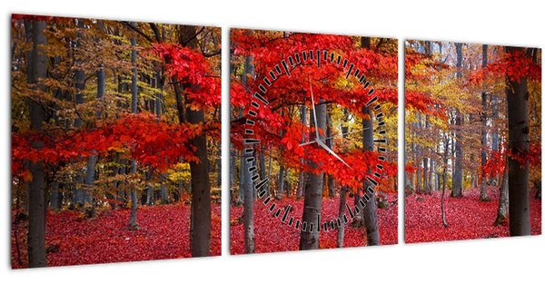 Kép - vörös erdő (órával) (90x30 cm)
