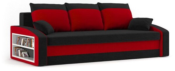 HEWLET kanapéágy polccal, normál szövet, bonell rugóval, bal oldali polc, fekete / piros