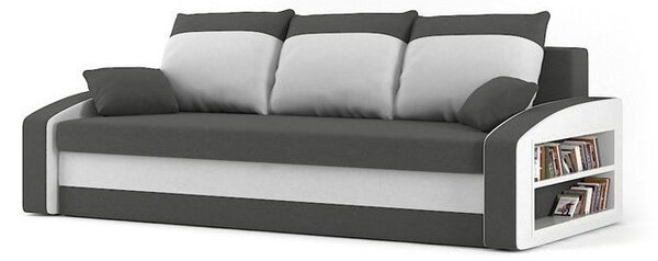 HEWLET kanapéágy polccal, normál szövet, hab töltőanyag, jobb oldali polc, szürke / fehér