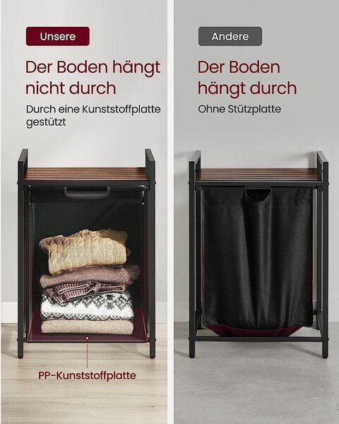 Kihúzható szennyeskosár, polccal, rusztikus barna-fekete
