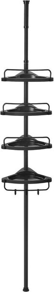 Zuhany sarokpolc, 4 szintes fürdőszobai zuhanypolc 85-305 cm, Fekete