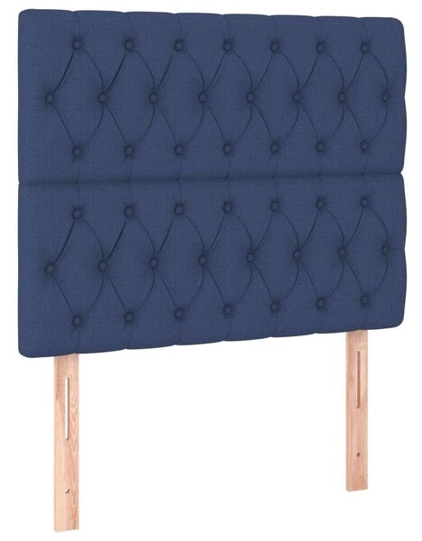 VidaXL Ágy - Kék Szövet - Rugós - LED - 100x200 cm