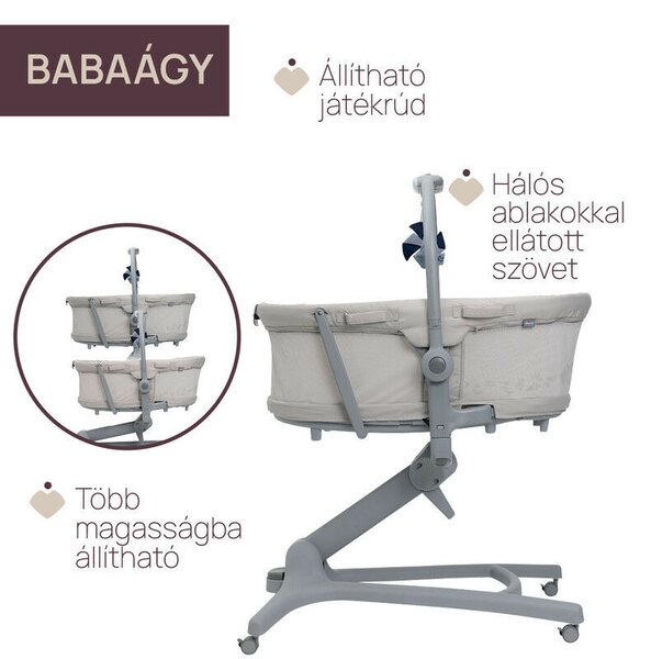 Chicco Baby Hug Pro 5in1 bölcső, pihenőszék, etetőszék, szék - Beige Latte