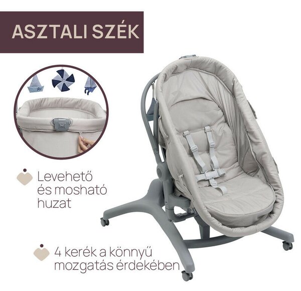Chicco Baby Hug Pro 5in1 bölcső, pihenőszék, etetőszék, szék - Beige Latte