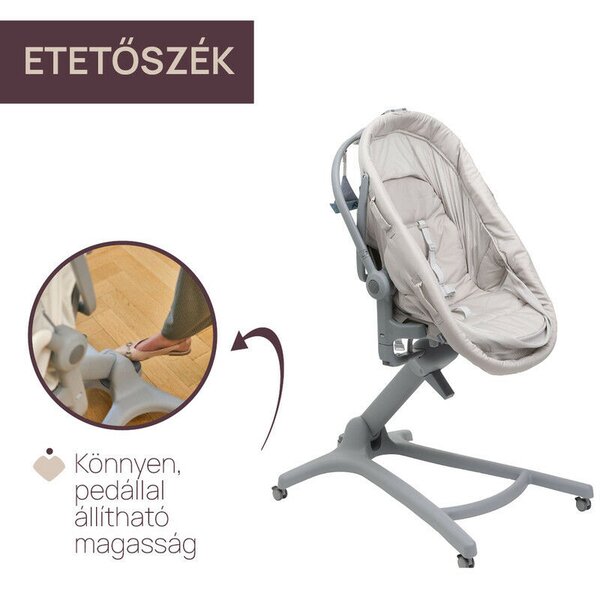 Chicco Baby Hug Pro 5in1 bölcső, pihenőszék, etetőszék, szék - Beige Latte
