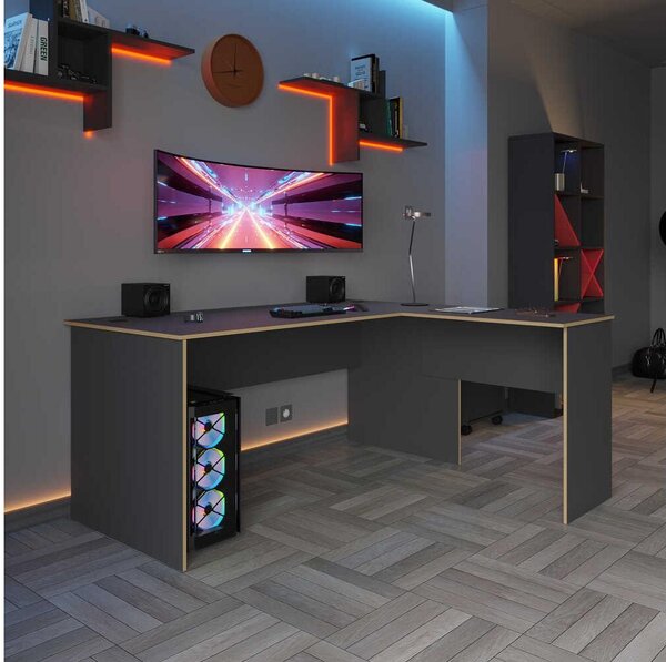 Sarok PC asztal Raven (antracit + tölgy)