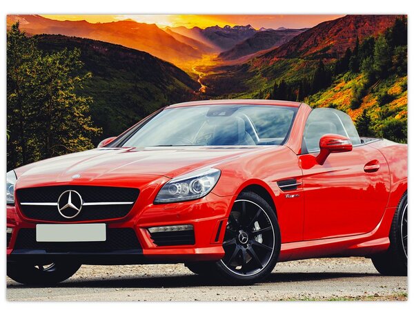 Kép - piros Mercedes (üvegen) (70x50 cm)