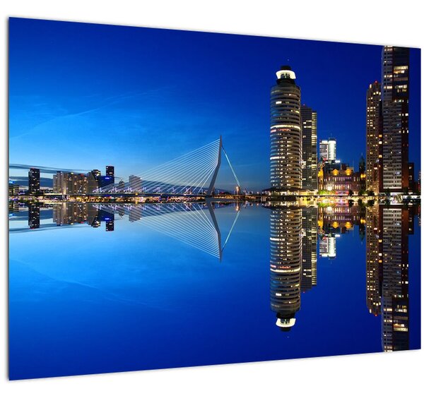 Kép - éjszaka Rotterdam (üvegen) (70x50 cm)