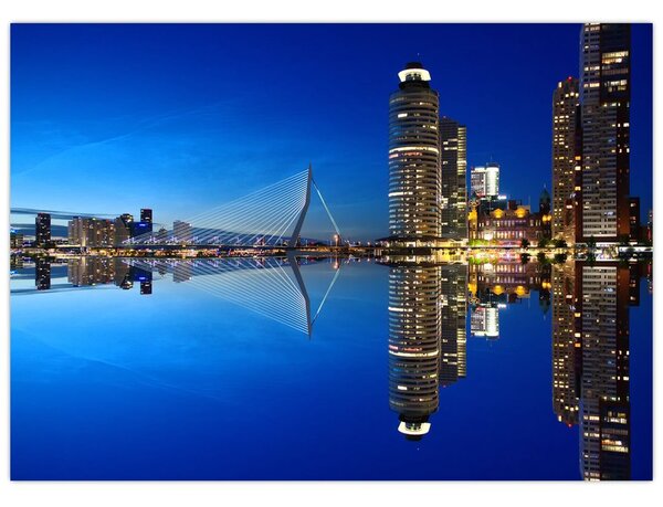 Kép - éjszaka Rotterdam (üvegen) (70x50 cm)
