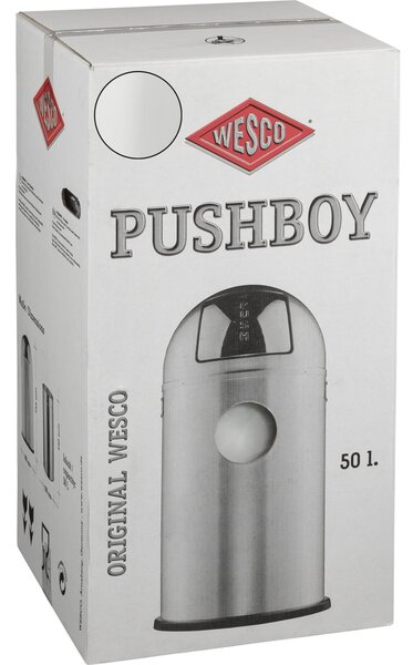 WESCO Pushboy 50 literes nyomófedeles fém szemetes - Matt fehér
