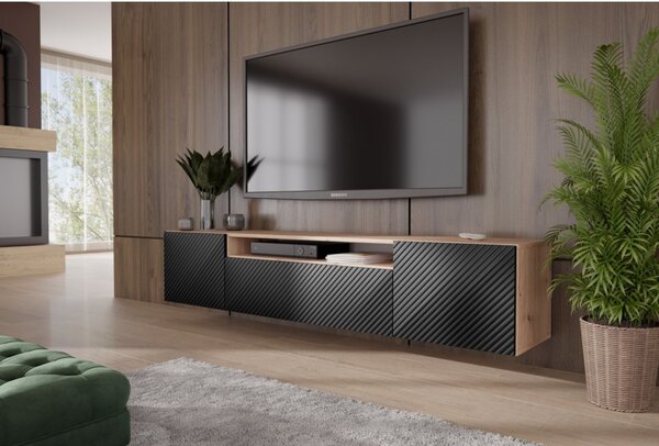 Závěsný televizní stolek RTV Neo 200 cm Dub artisan - černá
