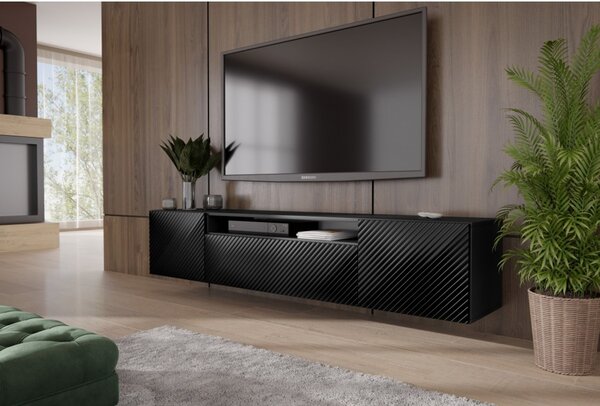 Závěsný televizní stolek RTV Cleo 200 cm Černá