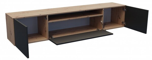 Závěsný televizní stolek RTV Leo Dub artisan-černá 200 cm