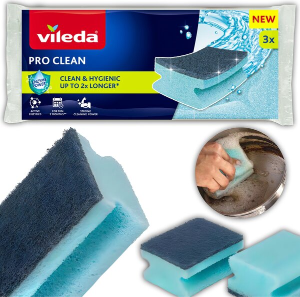 Profilozott mosogató szivacs enzimekkel Vileda Pro Clean 3 db