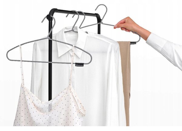 Brabantia HangOn Drying Rack ruhaszárító állvány, 20m szárítási hossz, felhajtható vállfa tartórúddal, 6db ruhaakasztó kampó, 12+10kg teherbírás, összecsukható, acél, matt fekete - 403620