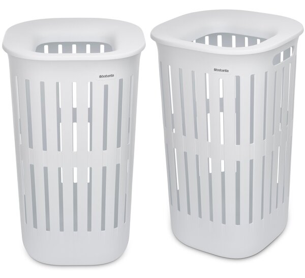 Brabantia Collect-It Laundry Basket Set of 2, magasított szennyestartó kosár szett levehető Quick-Drop fedővel, 2db-os, 55L, szellőző test, újrahasznosított műanyag, fehér - 247880