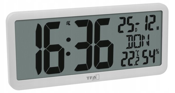 TFA Dostmann 60.4525.02 Rádiójel vezérlésű Falióra 356 mm x 27 mm x 161 mm Fehér Nagy kijelző