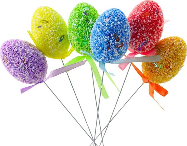 Húsvéti Tojások Dróton, Színes Mintás Szalagdíszítés 6 db A 21313