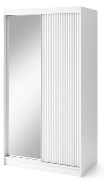 BIAMO 2 tolóajtós ruhásszekrény tükörrel, 120x220x60, fehér/fehér matt