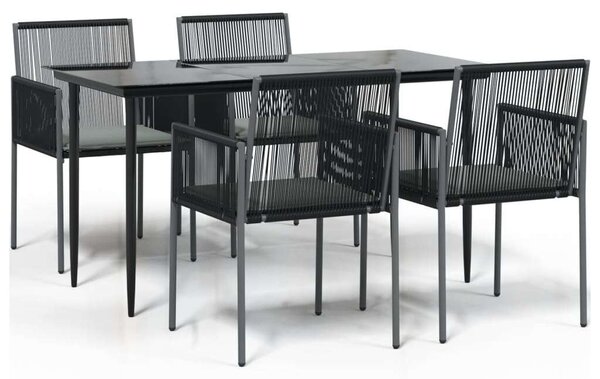 VidaXL 5-részes fekete polyrattan és acél kerti étkezőszett párnákkal