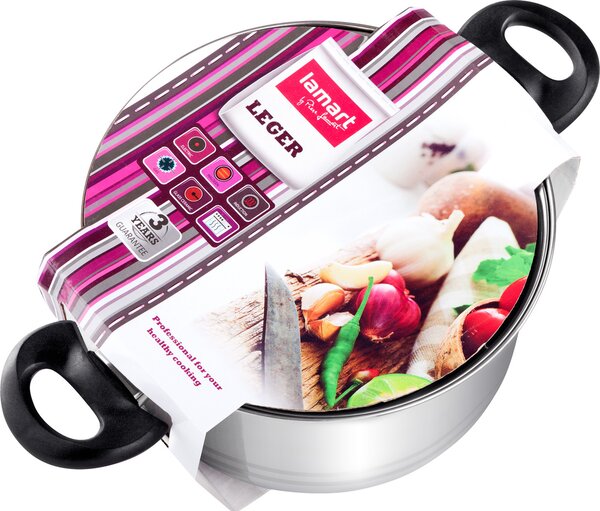 Lamart LTB2212 Leger 4.7L/22cm Lábas üveg fedővel - Inox