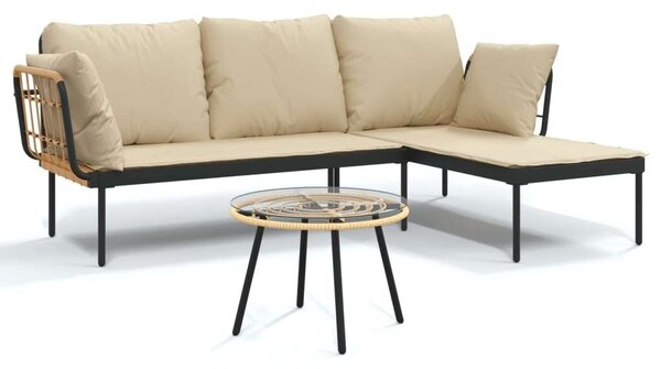 Polyrattan Kerti Ülőgarnitúra - 3 részes - Bézs Párnákkal