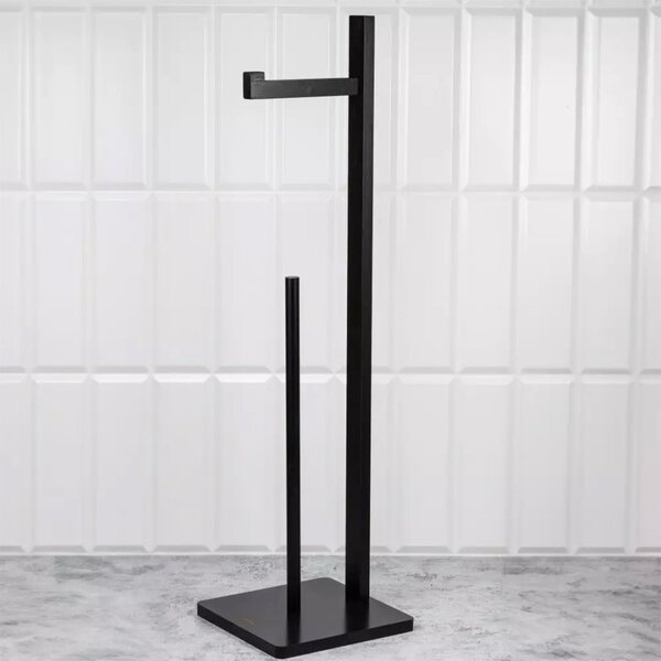 Kinghoff 2in1 Bambuszfa Wc Kefe Állvány Wc Papír Tartóval - Fekete KH-1749