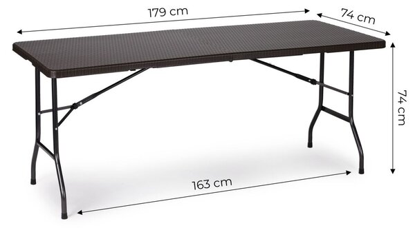 Összecsukható kerti bankett asztal 180 cm - rattan hatású