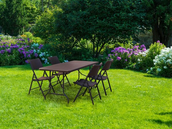 Összecsukható kerti bankett asztal 180 cm - rattan hatású