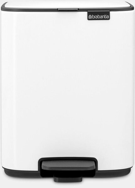 Brabantia Bo Pedal Bin pedálos hulladékgyűjtő szagmentesen záródó Soft-Close fedél, karcsú, négyzetes forma, műanyag tartály, 4L - A méret, acél, fehér