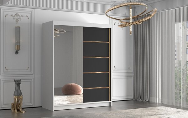 FLAVIO III gardróbszekrény, 150 cm – fehér/fekete