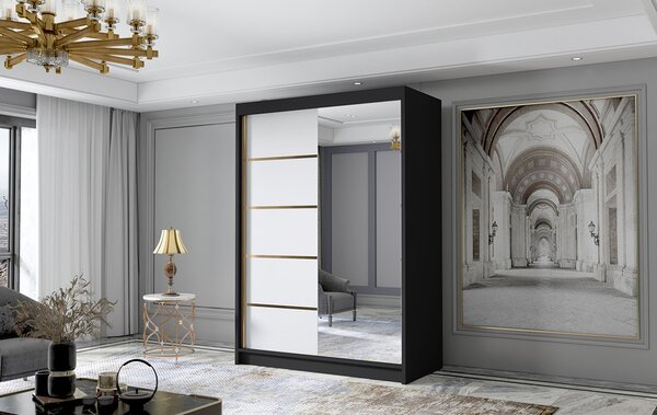 LUNGO III gardróbszekrény, 120 cm – fekete/fehér