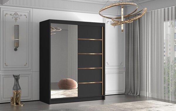 FLAVIO III gardróbszekrény, 150 cm – fekete