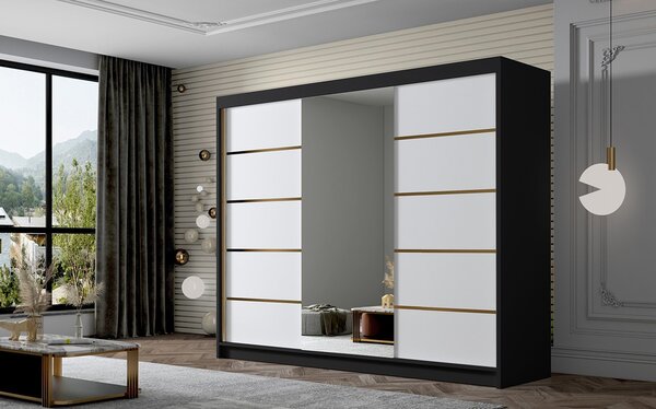 AMBER VI gardróbszekrény, 250 cm – fekete/fehér