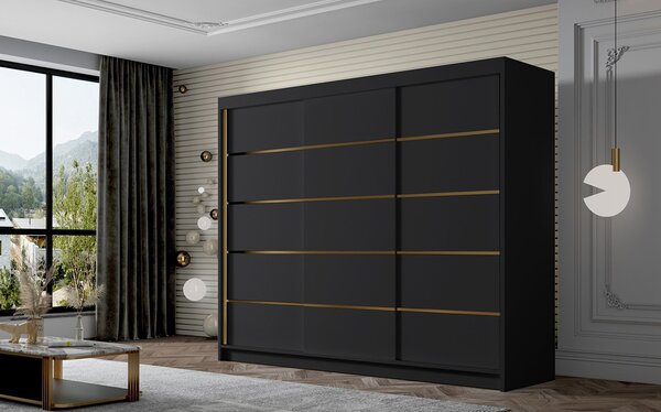 AMBER VII gardróbszekrény, 250 cm – fekete