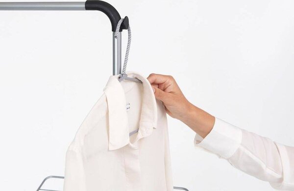 Brabantia HangOn Drying Rack ruhaszárító állvány, 25m szárítási hossz, felhajtható vállfa tartórúddal, 8db ruhaakasztó kampó, 12+10kg teherbírás, összecsukható, acél, metál szürke - 403545