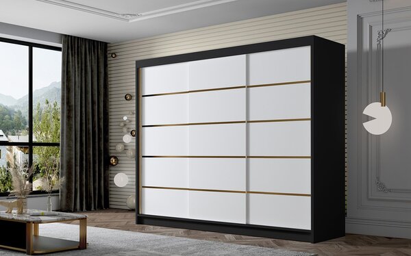 AMBER VII gardróbszekrény, 250 cm – fekete/fehér