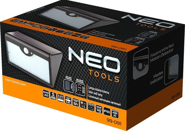 NEO Napelemes Fali Reflektor Távirányítóval, Mozgásérzékelő, Smd LED 900 Lm